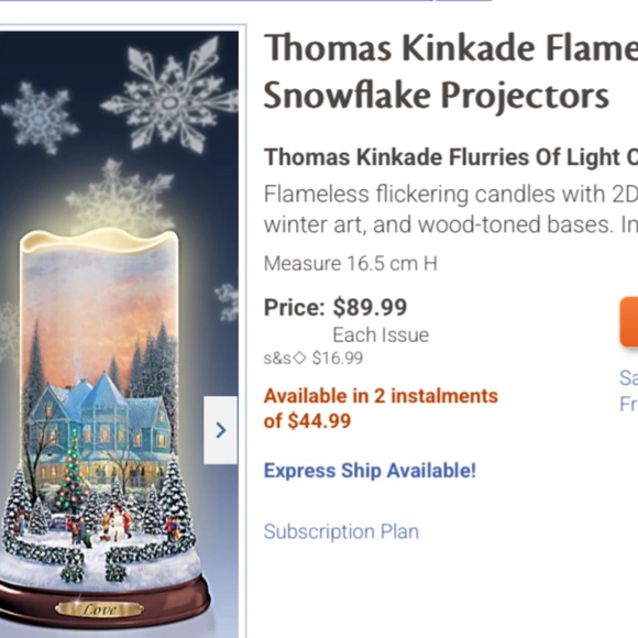 Bradford Exchange Thomas Kinkade Flameless Snowflake Projector Lights  ‘Peace’ - Picture 9 of 9